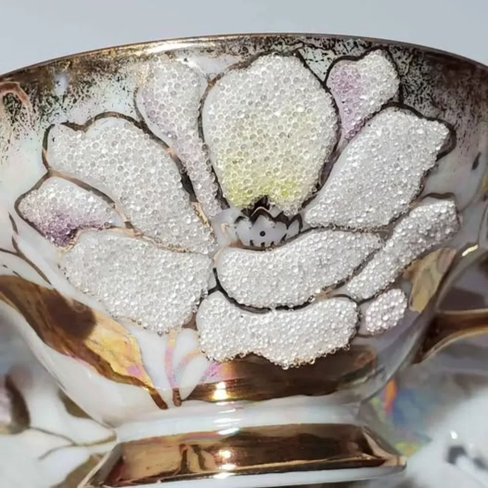 Vintage Teacup and Saucer Textured Flower Vintage